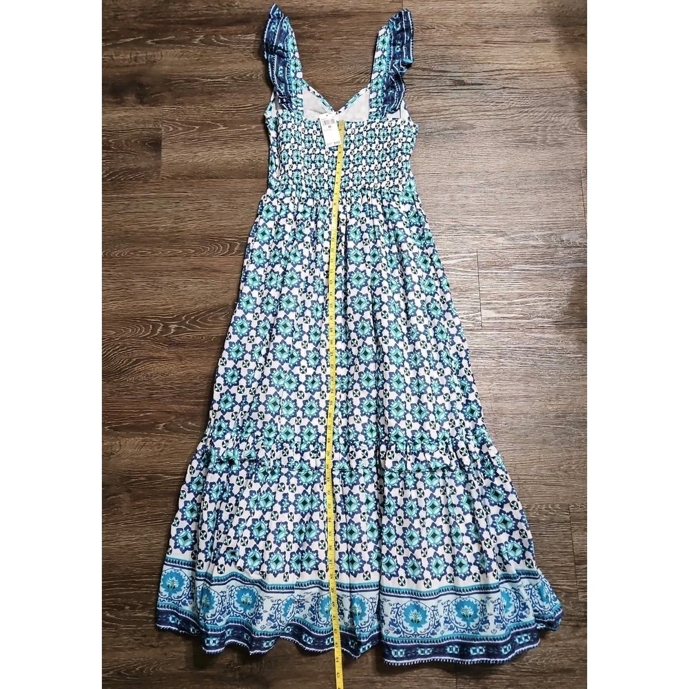 Lucky‎ Brand Women's Cotton Printed Blue & Black V-neck Sleeveless Maxi Dress - Picture 6 of 9